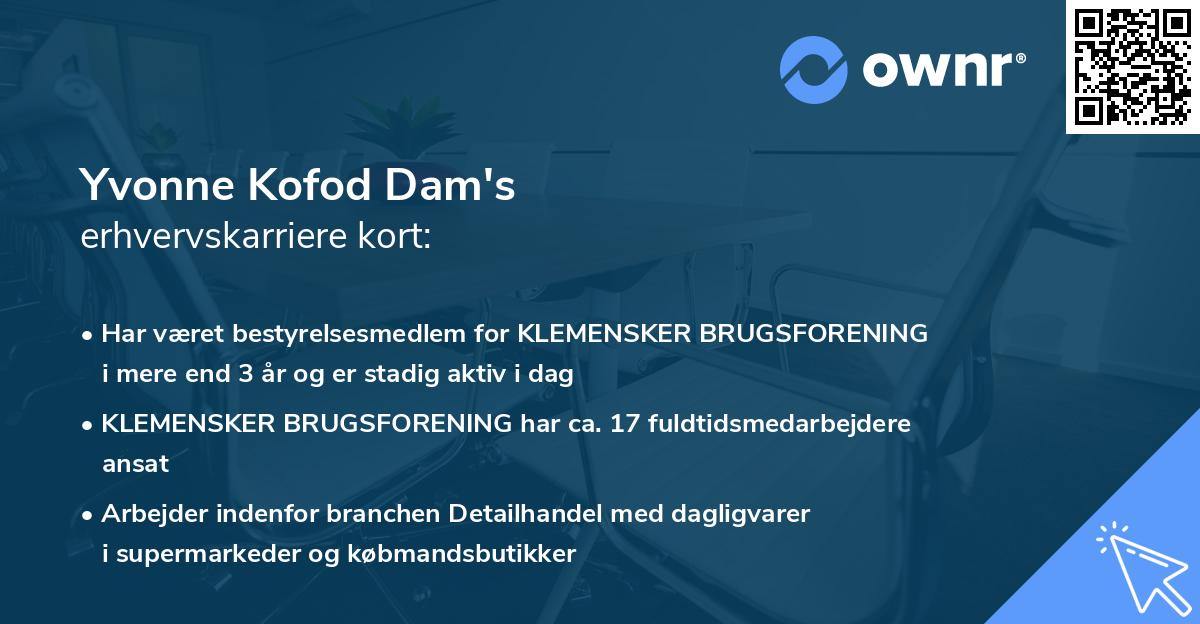 Yvonne Kofod Dam's erhvervskarriere kort
