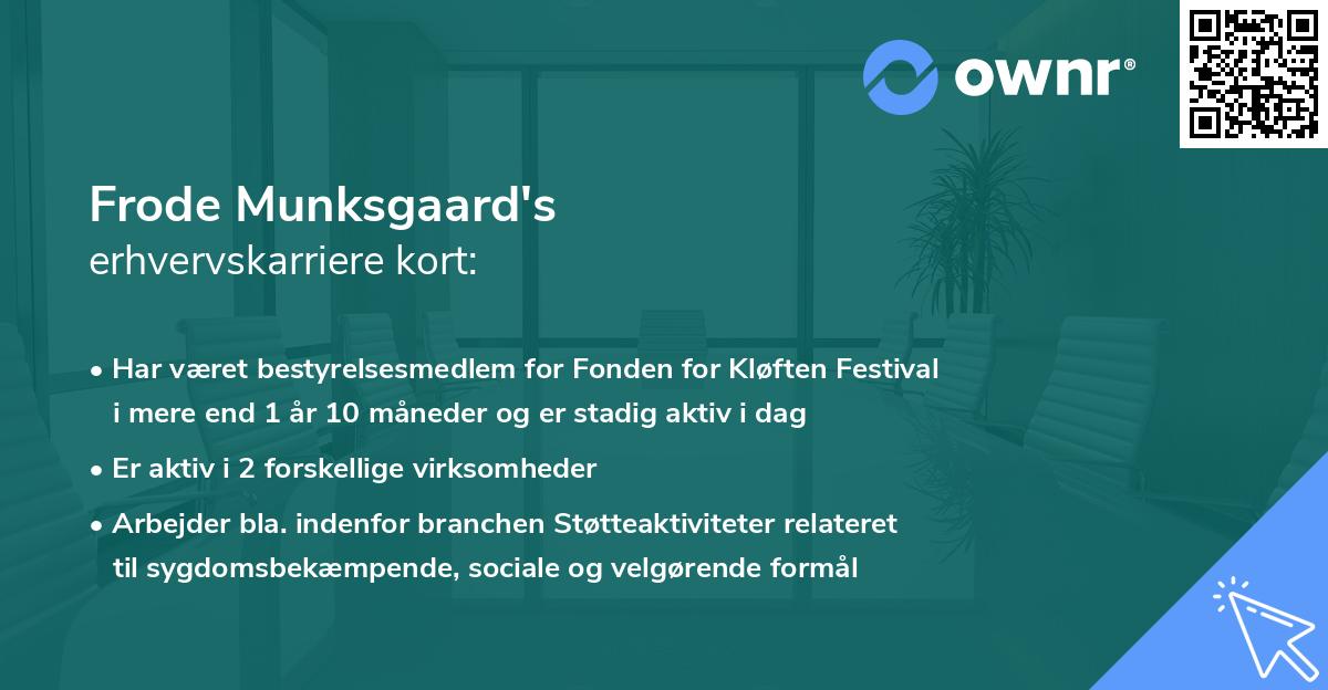 Frode Munksgaard's erhvervskarriere kort
