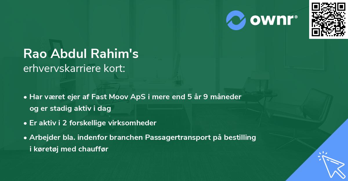 Rao Abdul Rahim's erhvervskarriere kort