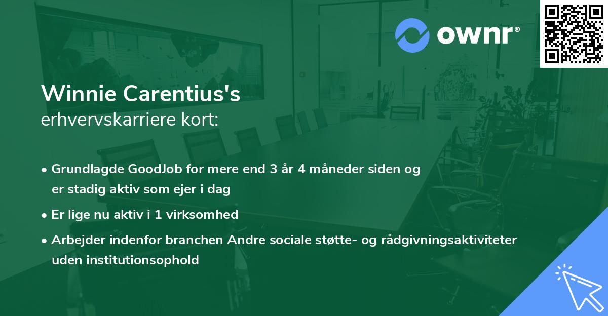 Winnie Carentius's erhvervskarriere kort