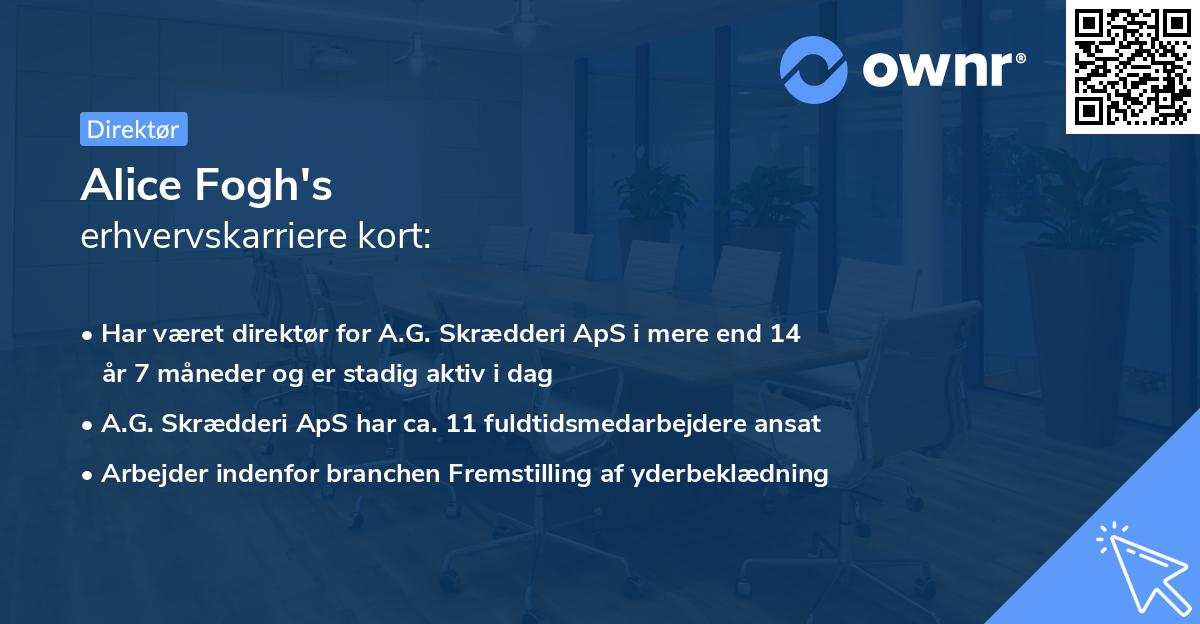Alice Fogh's erhvervskarriere kort