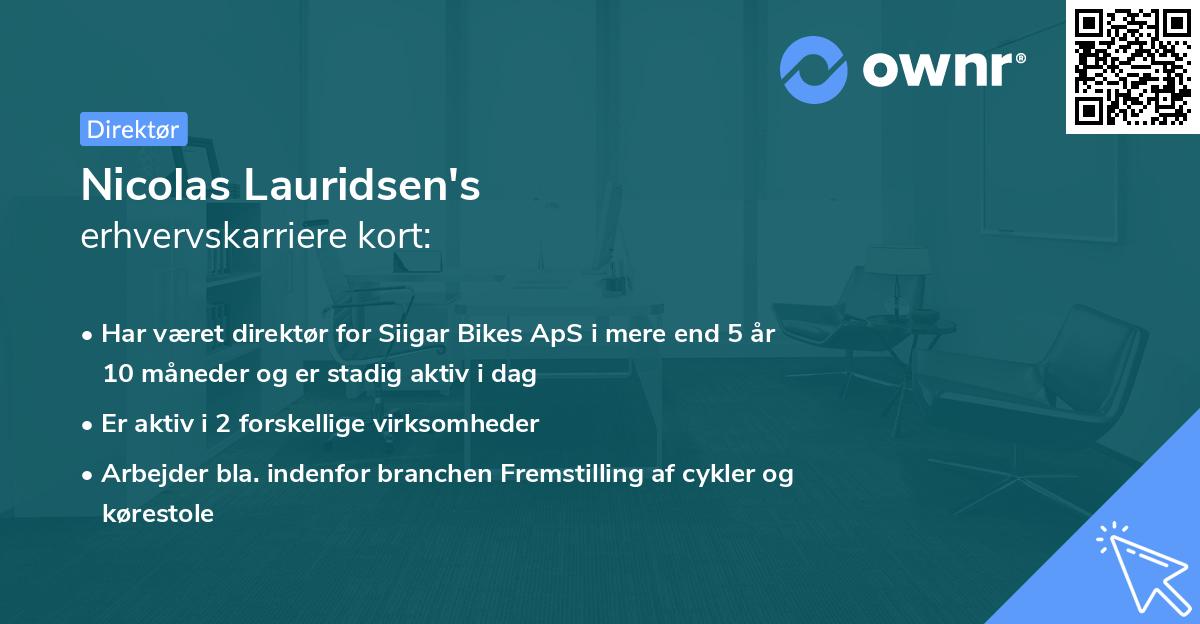 Nicolas Lauridsen's erhvervskarriere kort