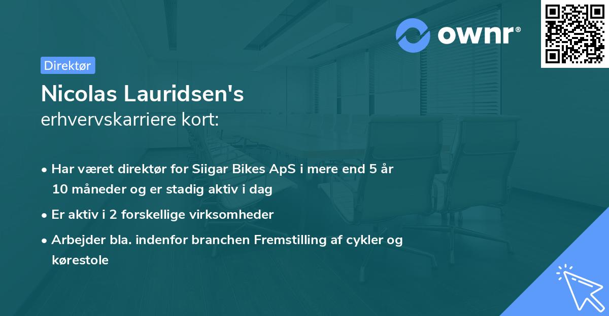 Nicolas Lauridsen's erhvervskarriere kort