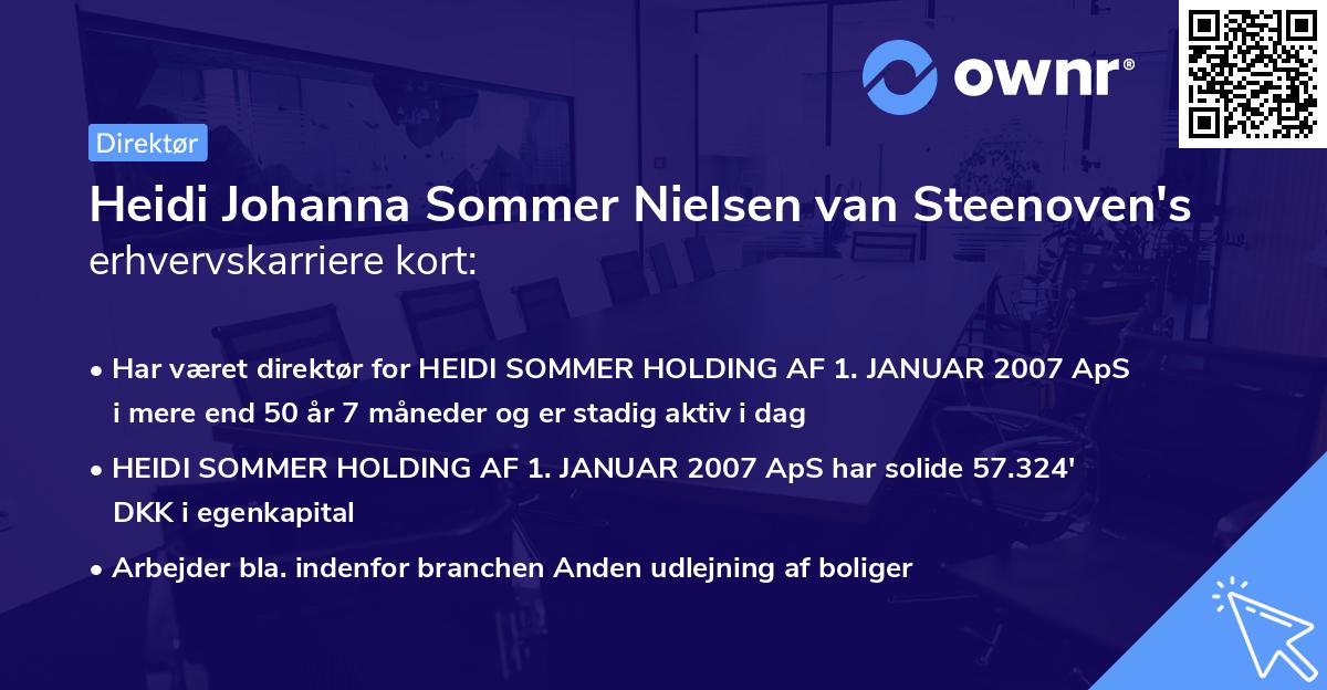 Heidi Johanna Sommer Nielsen van Steenoven's erhvervskarriere kort