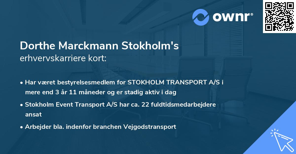 Dorthe Marckmann Stokholm's erhvervskarriere kort