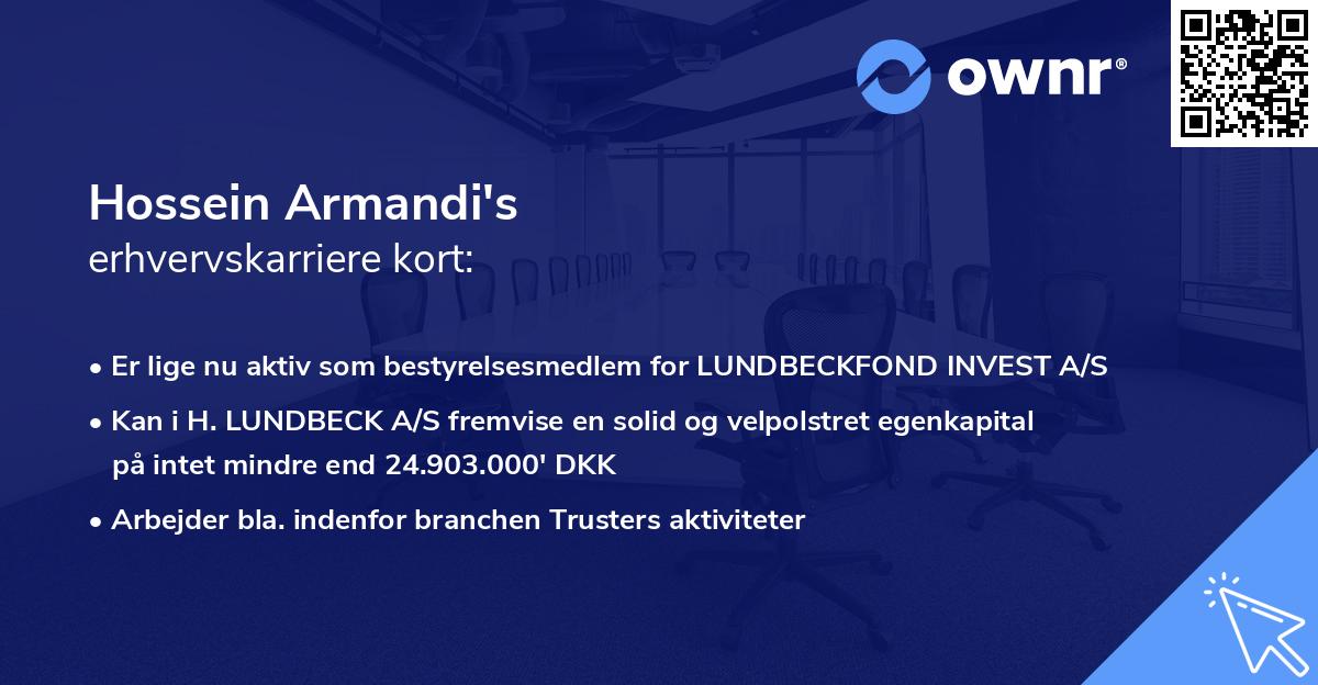 Hossein Armandi's erhvervskarriere kort