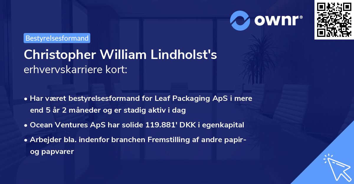 Christopher William Lindholst's erhvervskarriere kort