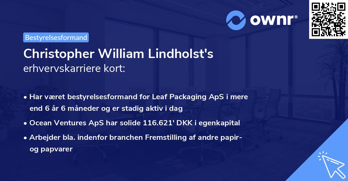 Christopher William Lindholst's erhvervskarriere kort