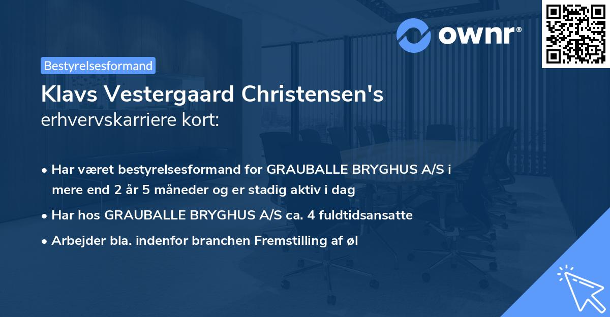 Klavs Vestergaard Christensen's erhvervskarriere kort