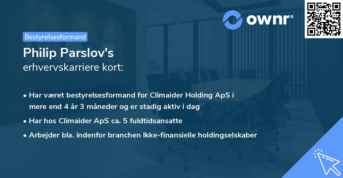 Philip Parslov's erhvervskarriere kort