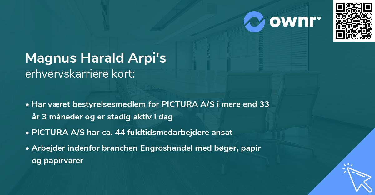 Magnus Harald Arpi's erhvervskarriere kort