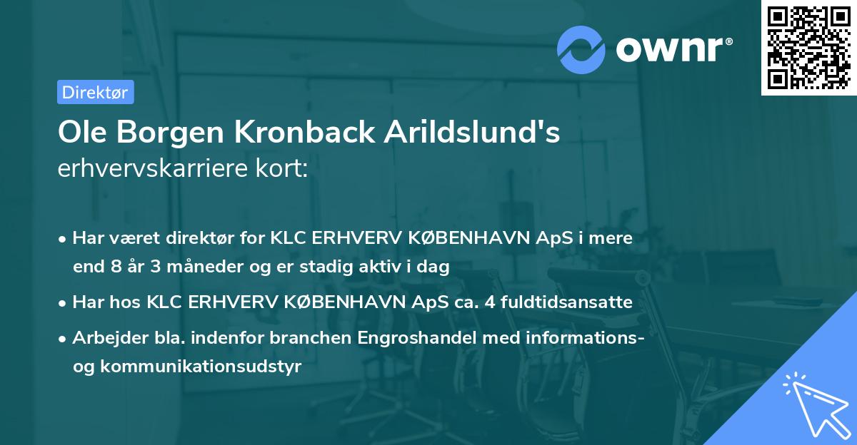 Ole Borgen Kronback Arildslund's erhvervskarriere kort