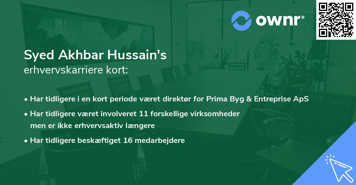 Syed Akhbar Hussain's erhvervskarriere kort