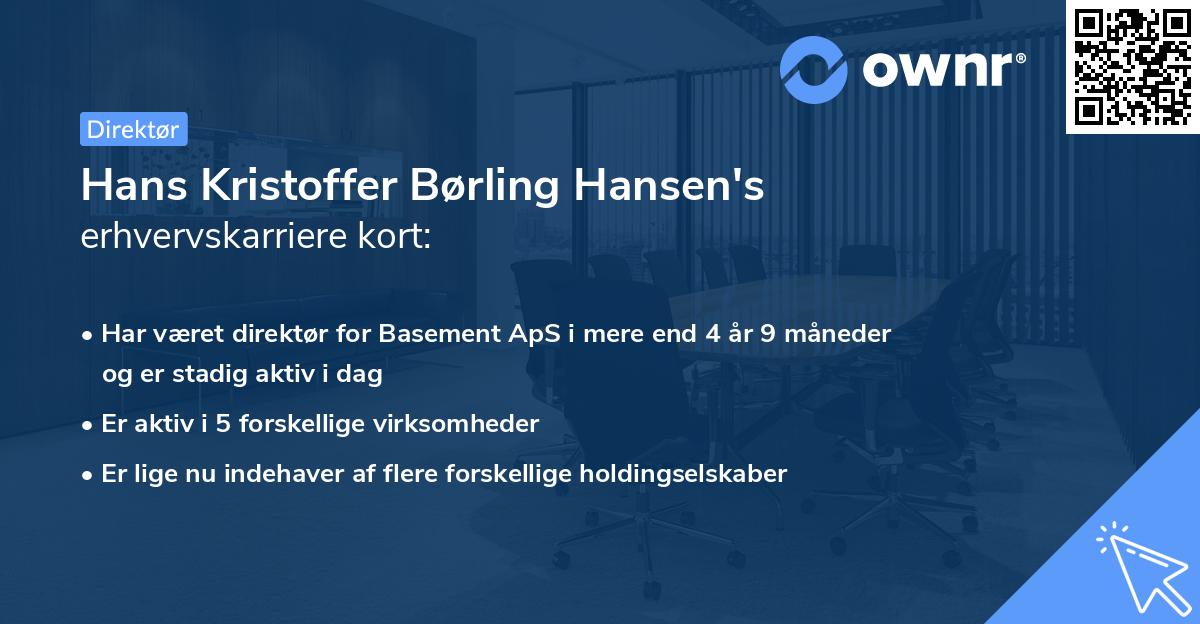 Hans Kristoffer Børling Hansen's erhvervskarriere kort