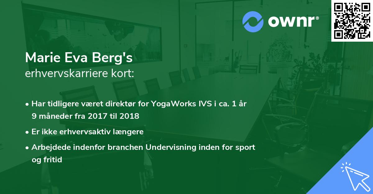 Marie Eva Berg's erhvervskarriere kort