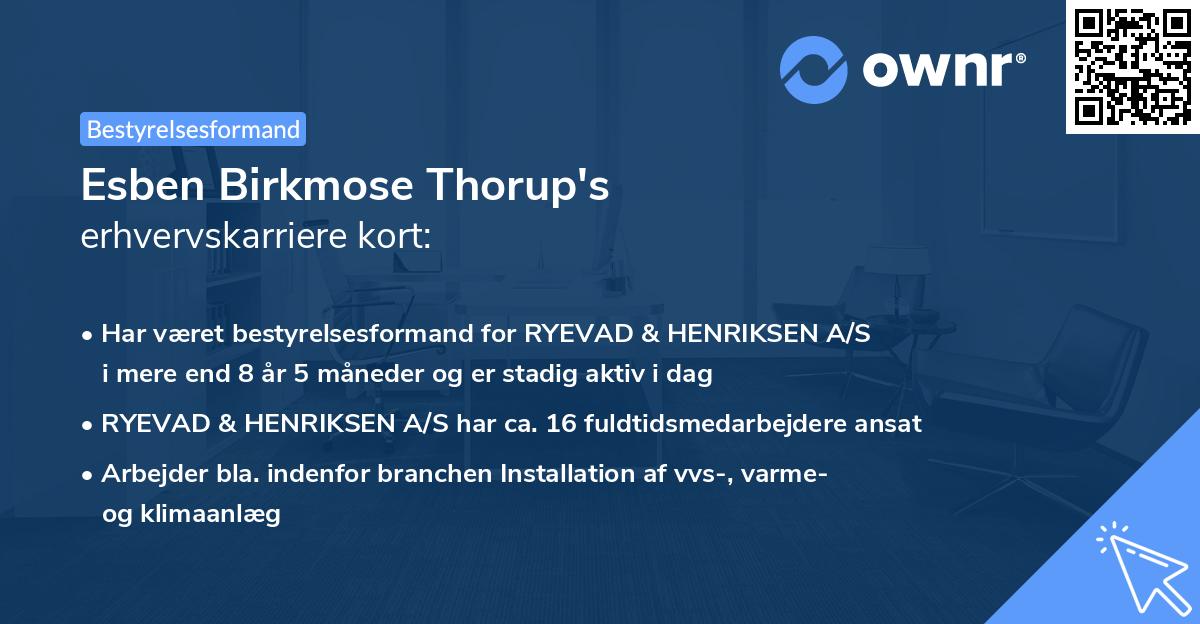 Esben Birkmose Thorup's erhvervskarriere kort