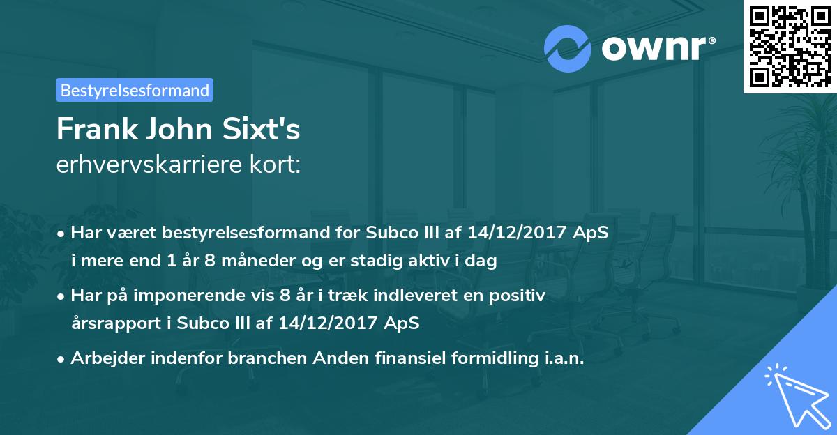 Frank John Sixt's erhvervskarriere kort