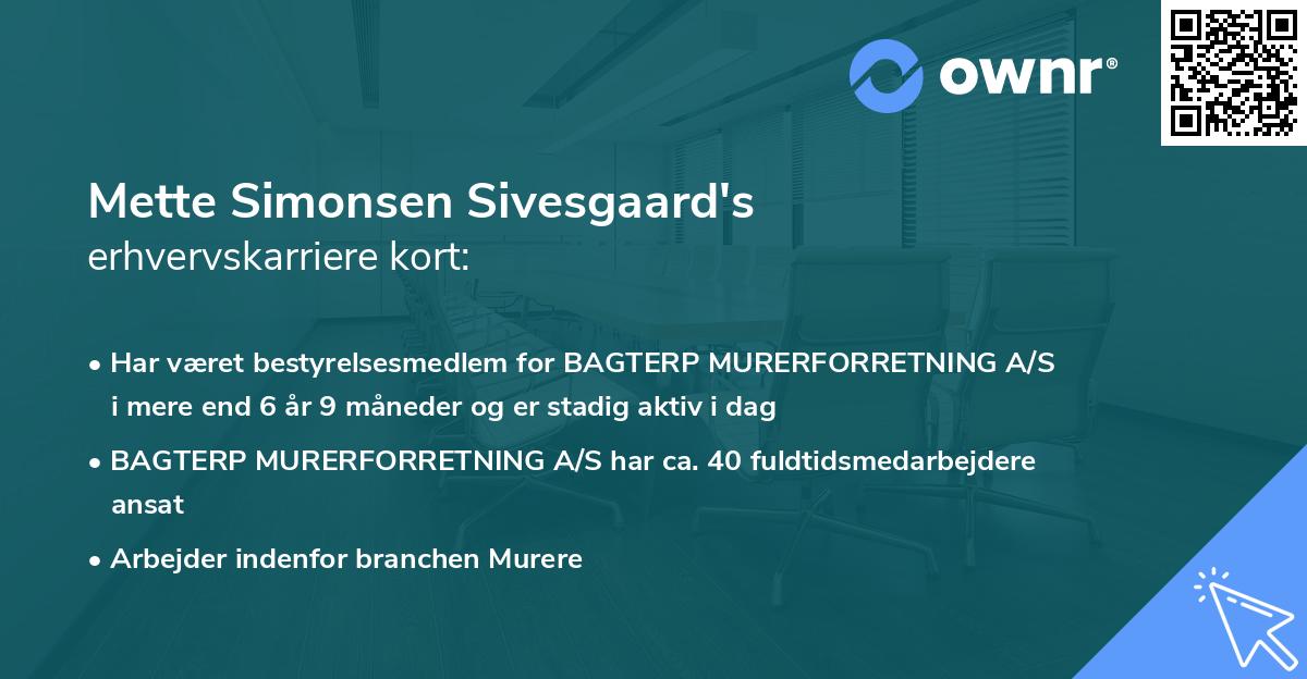 Mette Simonsen Sivesgaard's erhvervskarriere kort