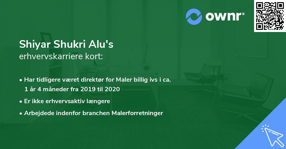 Shiyar Shukri Alu's erhvervskarriere kort