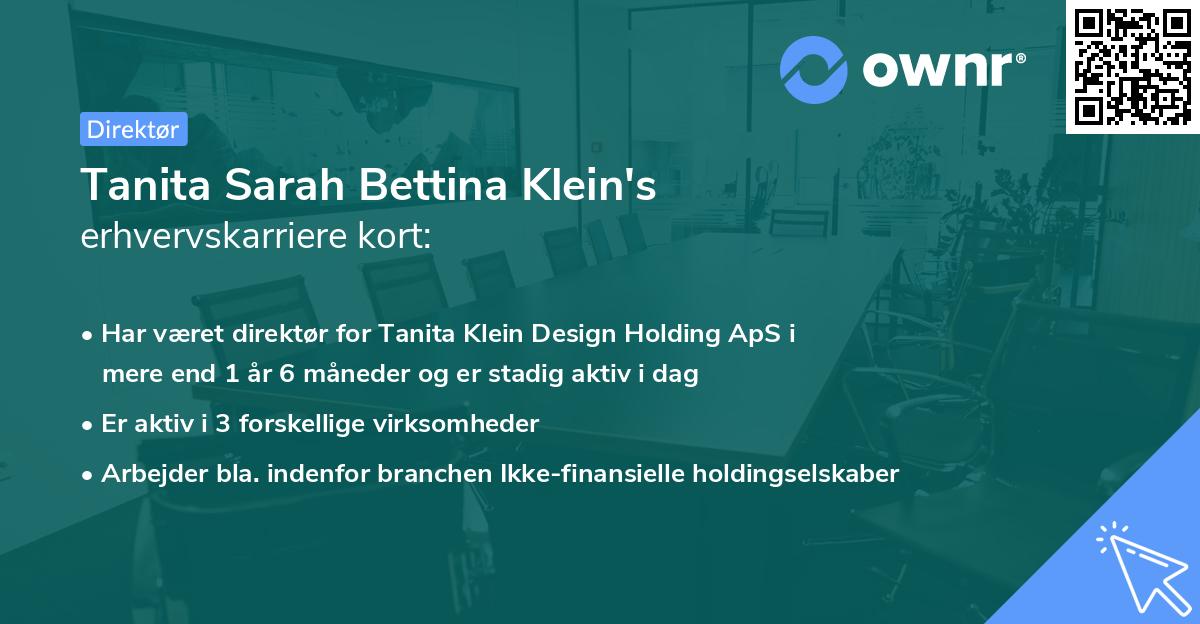 Tanita Sarah Bettina Klein's erhvervskarriere kort