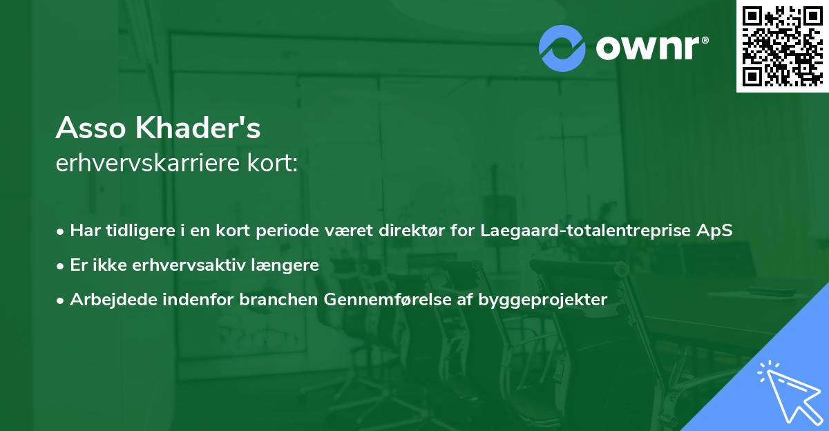 Asso Khader's erhvervskarriere kort