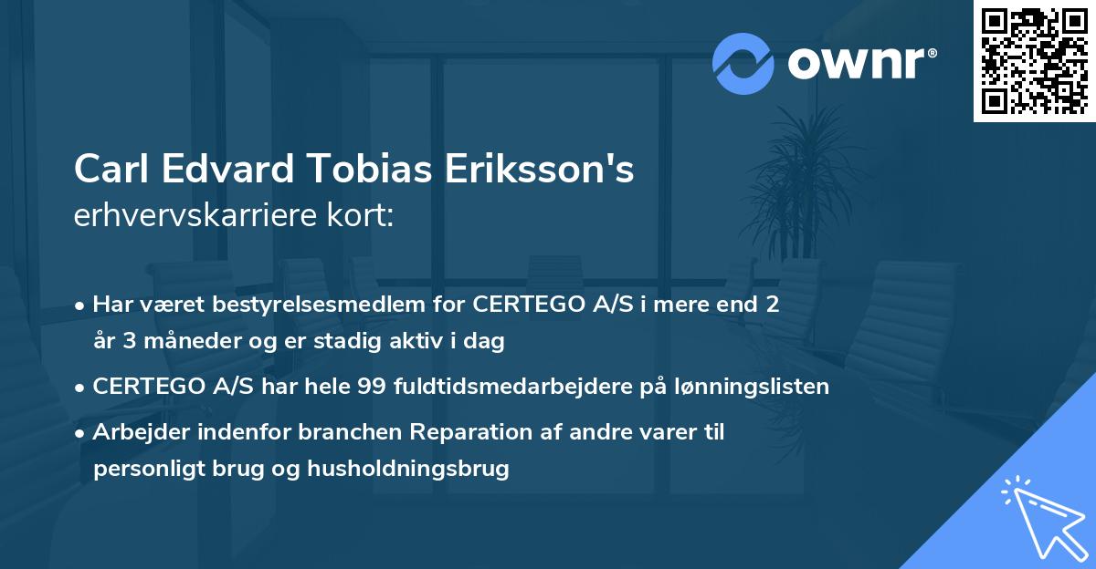 Carl Edvard Tobias Eriksson's erhvervskarriere kort