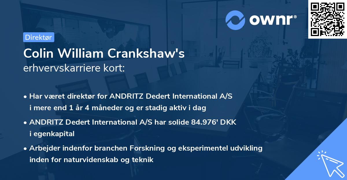 Colin William Crankshaw's erhvervskarriere kort