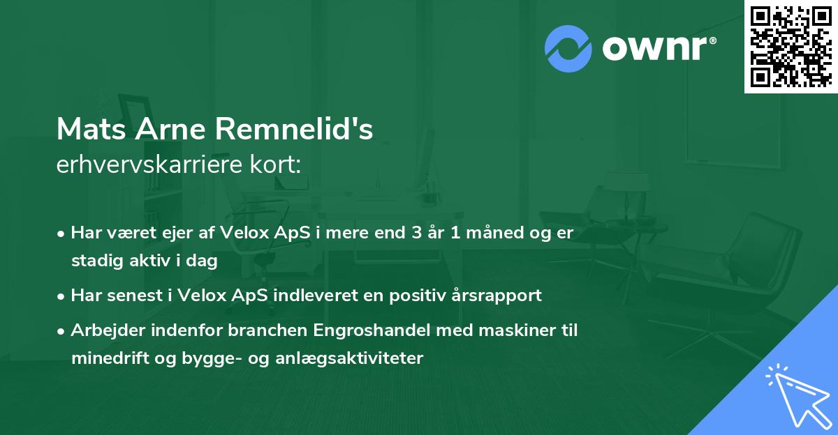 Mats Arne Remnelid's erhvervskarriere kort