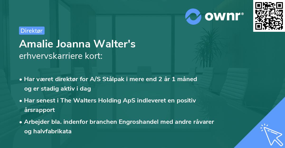 Amalie Joanna Walter's erhvervskarriere kort