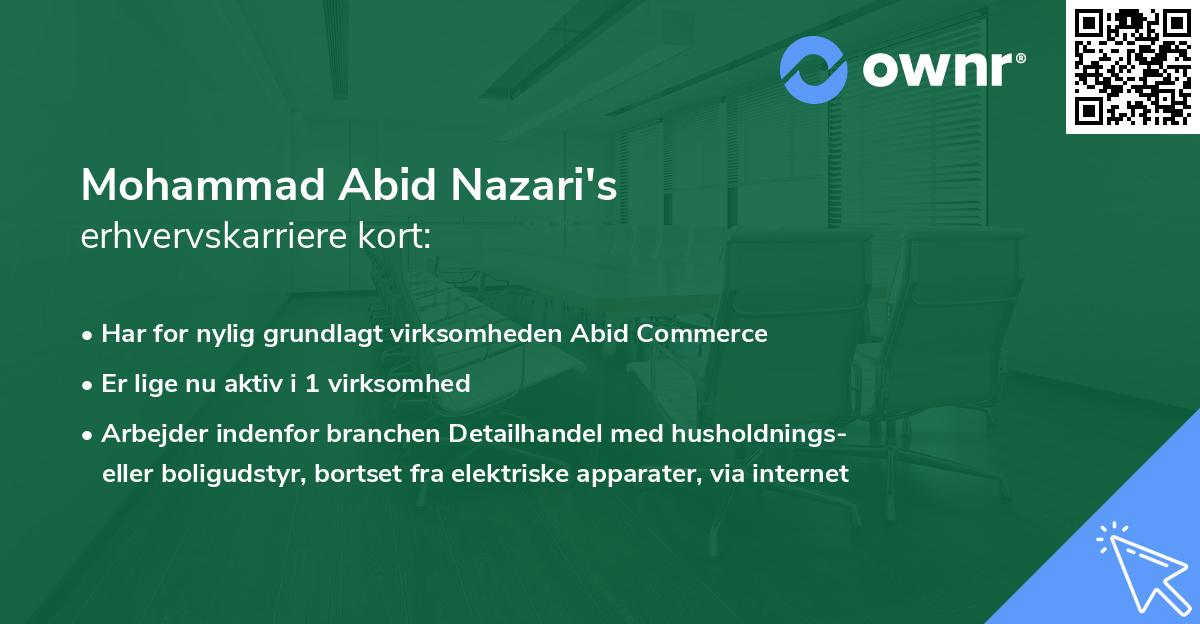 Mohammad Abid Nazari's erhvervskarriere kort