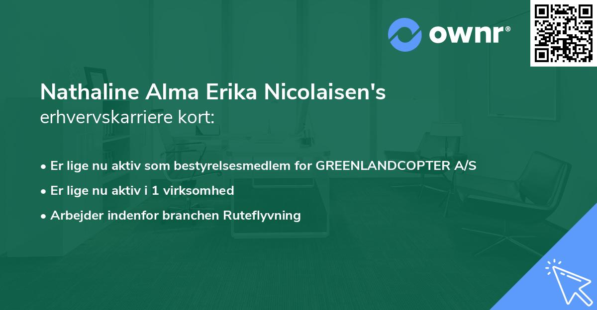 Nathaline Alma Erika Nicolaisen's erhvervskarriere kort