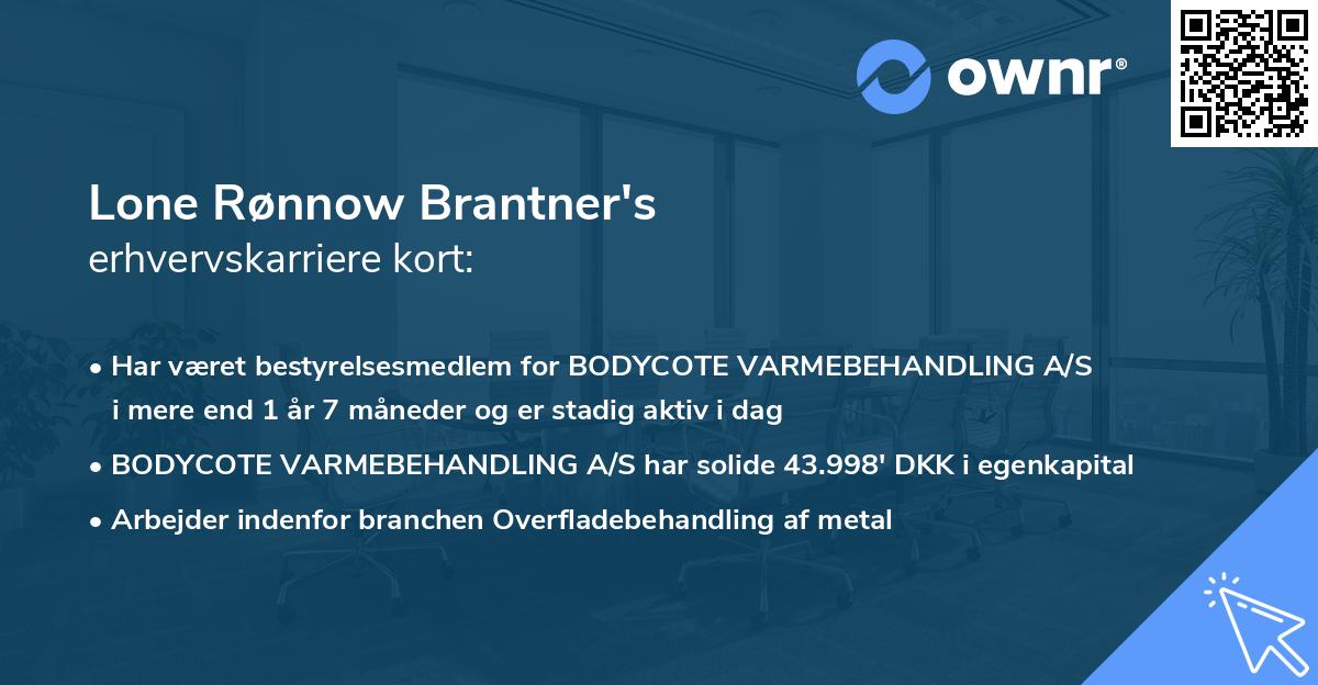 Lone Rønnow Brantner's erhvervskarriere kort