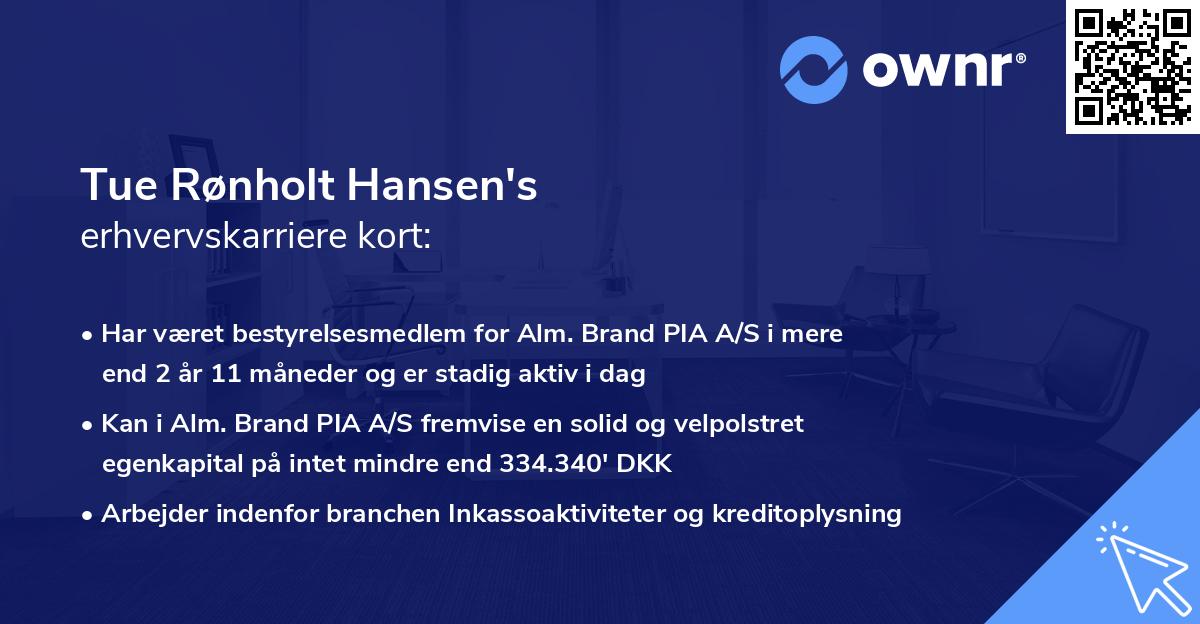Tue Rønholt Hansen's erhvervskarriere kort