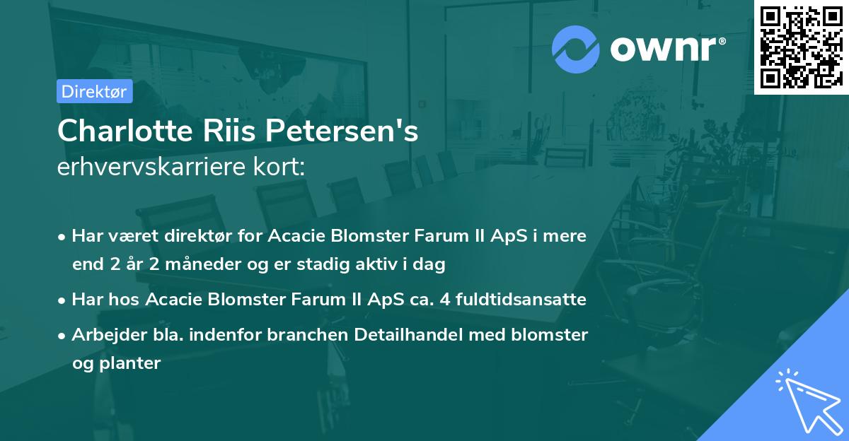 Charlotte Riis Petersen's erhvervskarriere kort