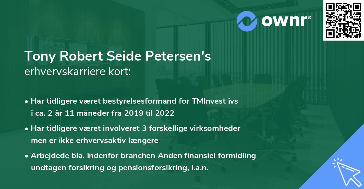 Tony Robert Seide Petersen's erhvervskarriere kort