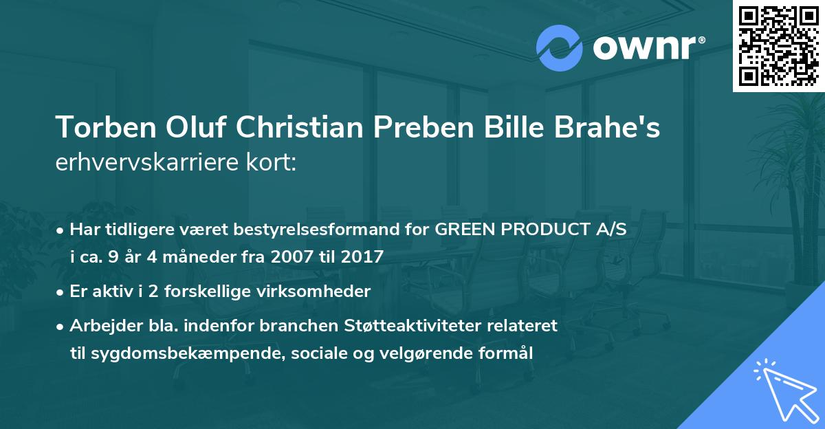 Torben Oluf Christian Preben Bille Brahe's erhvervskarriere kort