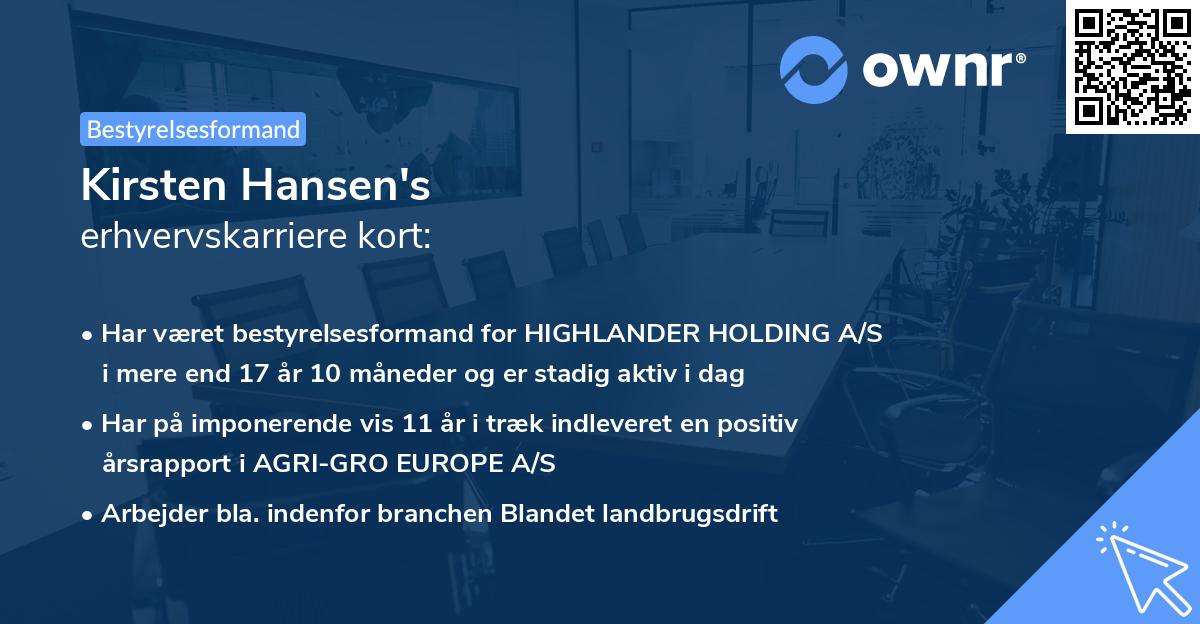 Kirsten Hansen's erhvervskarriere kort