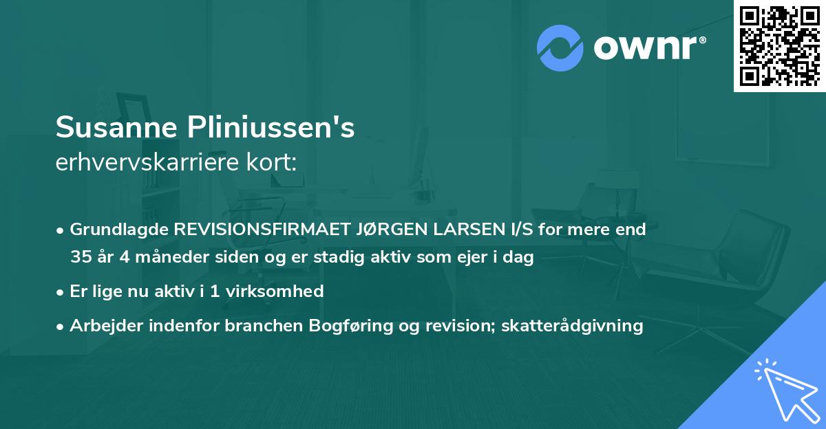 Susanne Pliniussen's erhvervskarriere kort