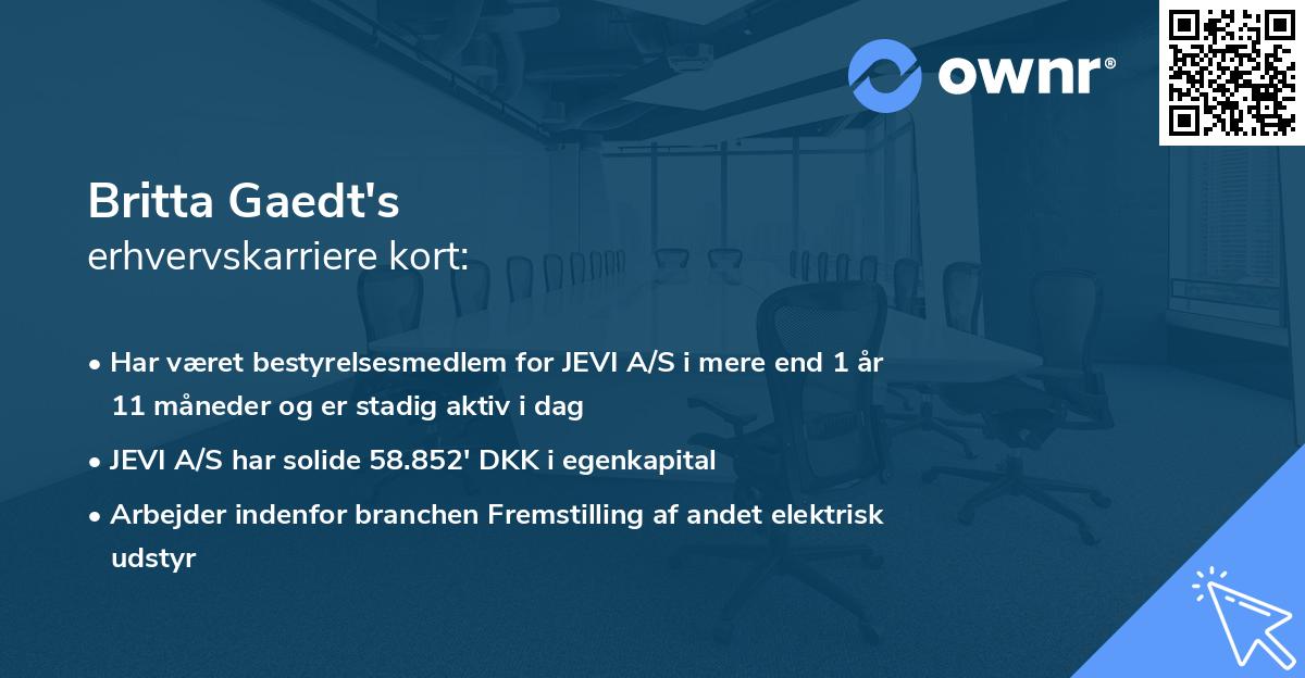 Britta Gaedt's erhvervskarriere kort