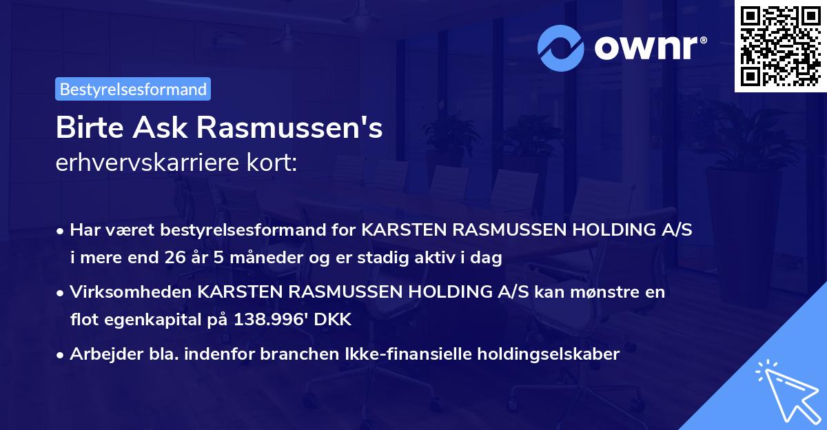 Birte Ask Rasmussen's erhvervskarriere kort