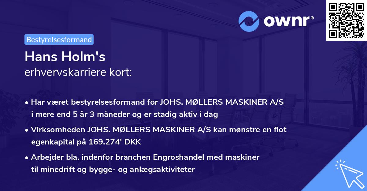 Hans Holm's erhvervskarriere kort