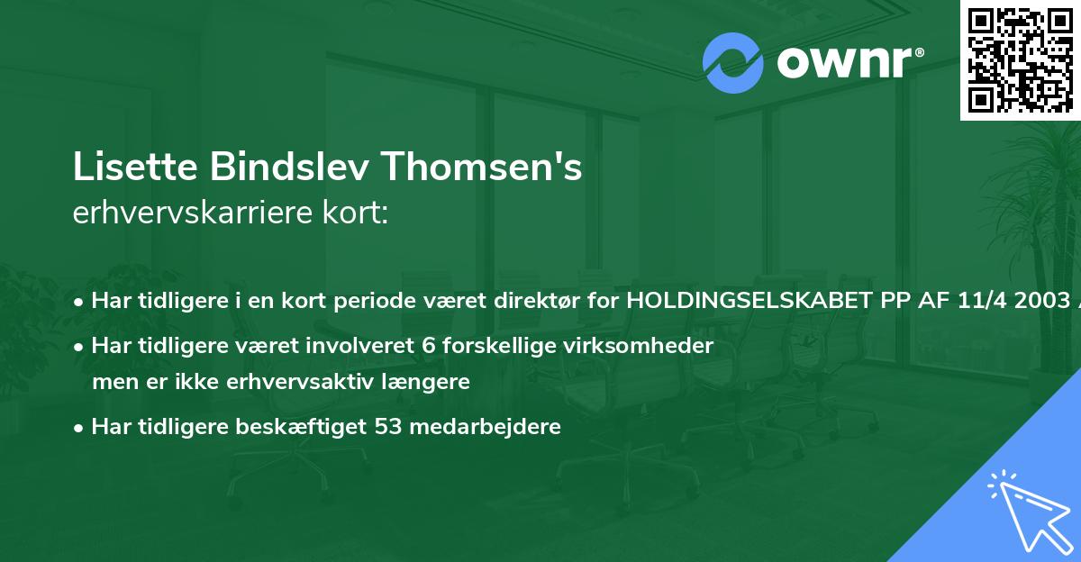 Lisette Bindslev Thomsen's erhvervskarriere kort