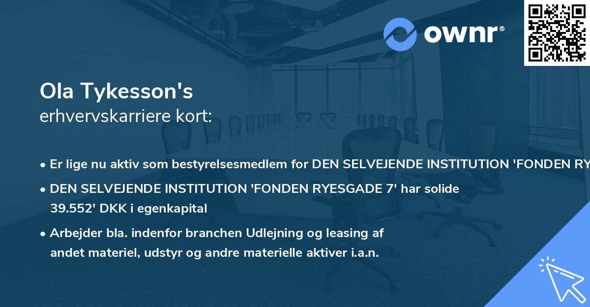 Ola Tykesson's erhvervskarriere kort