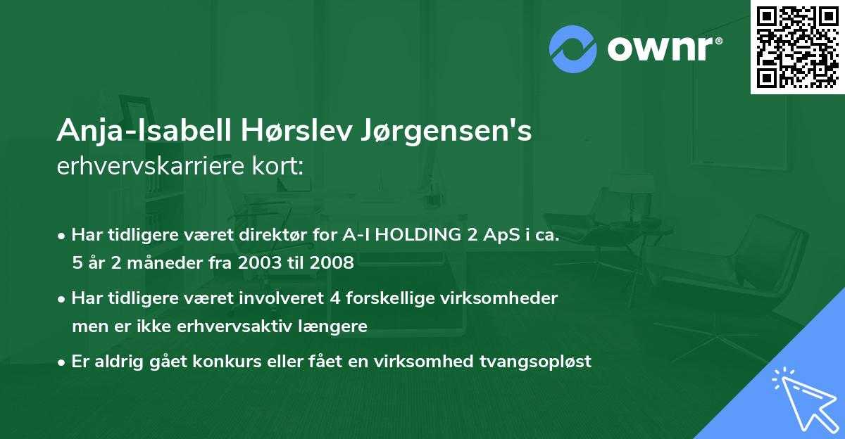 Anja-Isabell Hørslev Jørgensen's erhvervskarriere kort
