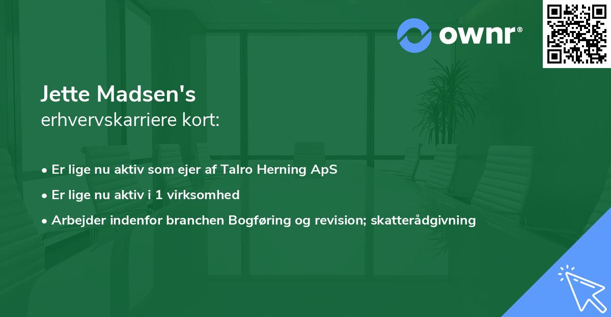 Jette Madsen's erhvervskarriere kort