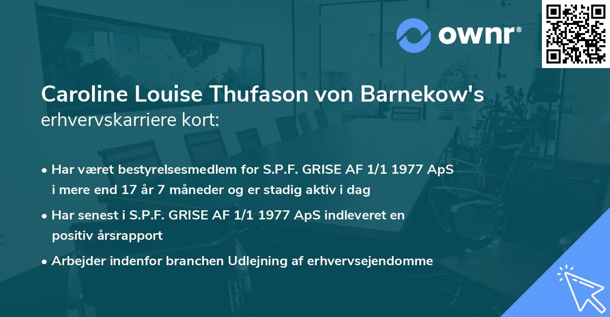 Caroline Louise Thufason von Barnekow's erhvervskarriere kort