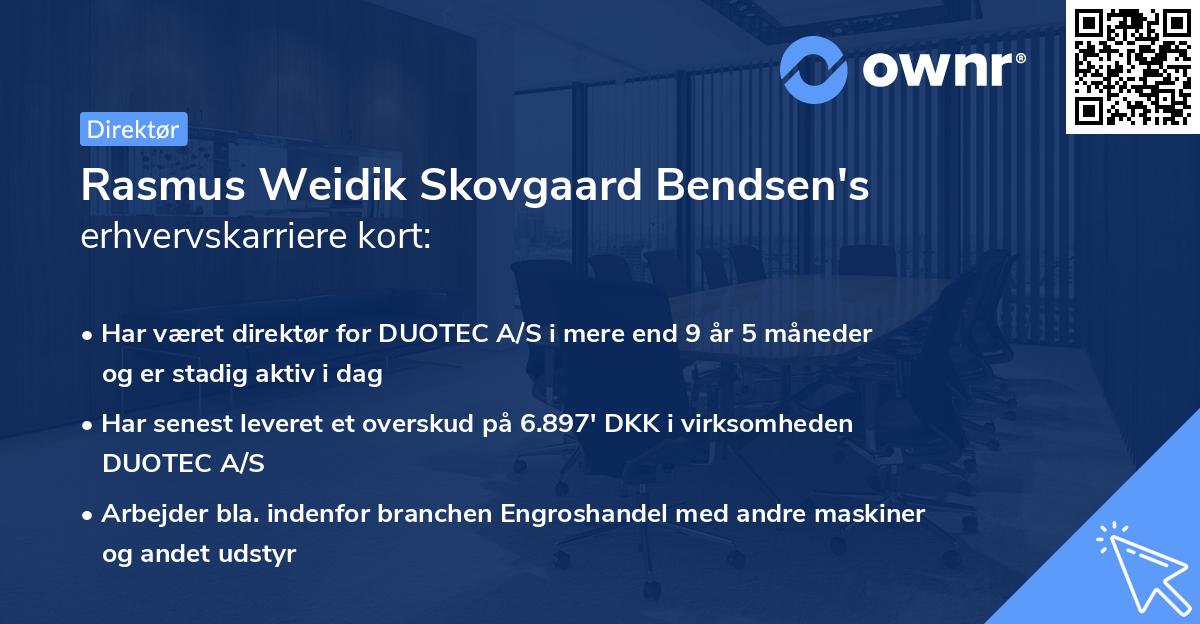 Rasmus Weidik Skovgaard Bendsen's erhvervskarriere kort