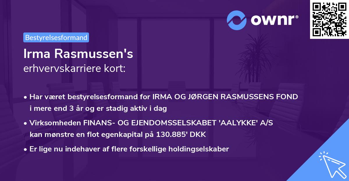 Irma Rasmussen's erhvervskarriere kort