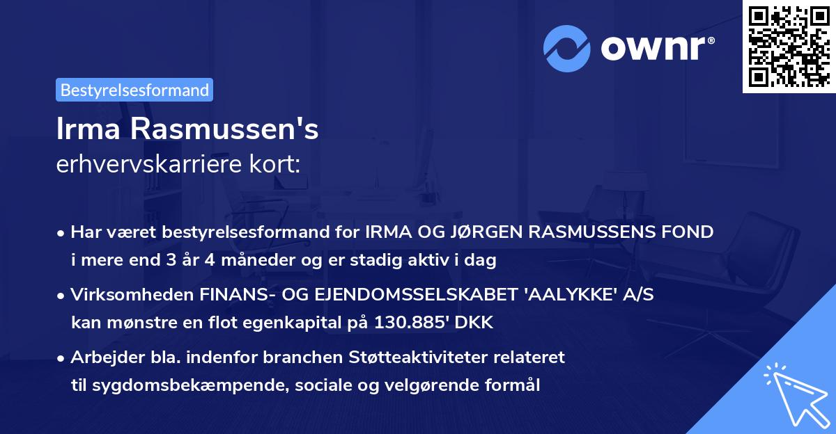 Irma Rasmussen's erhvervskarriere kort