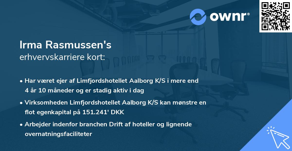 Irma Rasmussen's erhvervskarriere kort